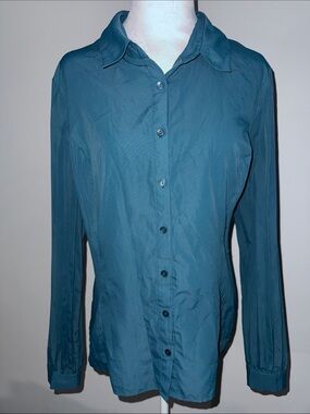 New Directions Teal Long-Sleeve Button-Down Shirt Sz Large
